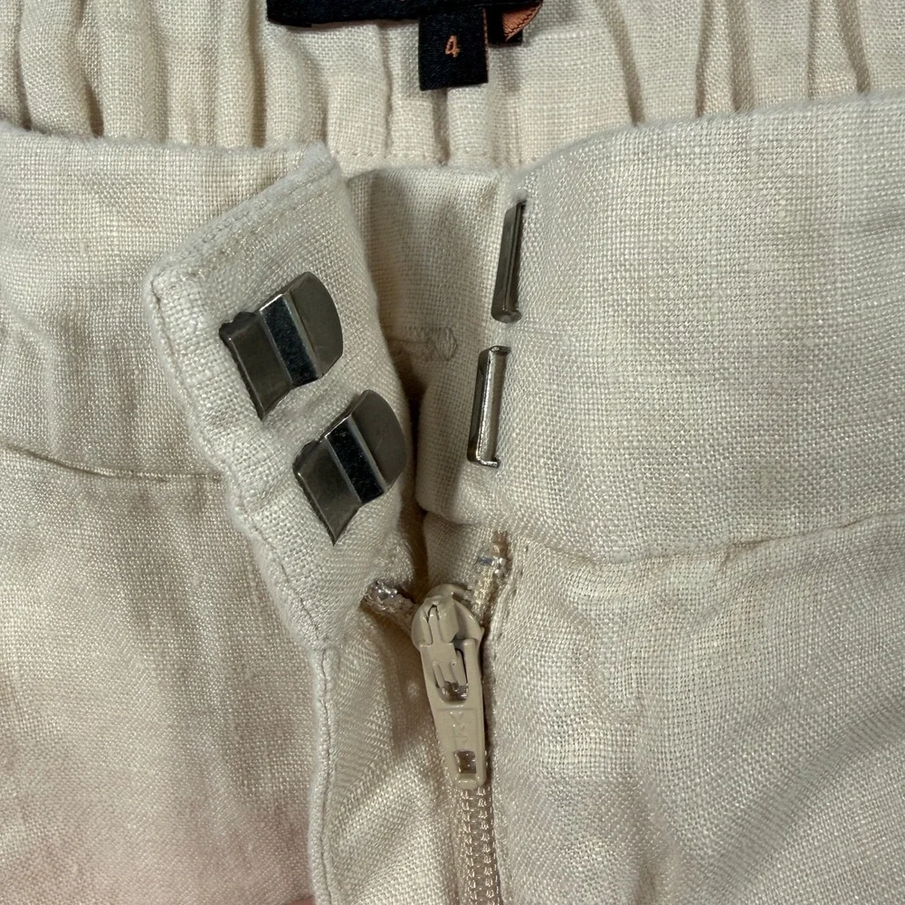 Quince Linen Wide Leg Pants Women Size 4 Beige Pleated Front Elastic Back